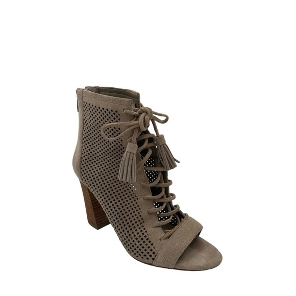 Marc Fisher Shaini Perforated Lace-up Peep Toe Ankle Booties - Picture 1 of 13